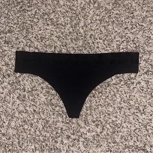 PINK Victoria's Secret Black Logo Band Thong NWT
